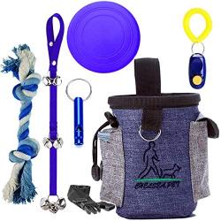 Puppy Training Kit 6 Pc Dog Train Equipment Set - Puppy Doorbells,Dog Waist Belt Treat Pouch,Whistle,Clicker,Poop Bag Dispenser,Waste Bag, Dog Disc, Chewing Toy for House /Outdoor Training Playing