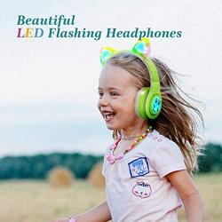 Kids Wireless Headphones, LED Flashing Lights, Music Sharing Function, Long Lasting Battery and Build-in Mic Wireless/Wired- WOICE Children Bluetooth Headphones for Boys Girls (Green)