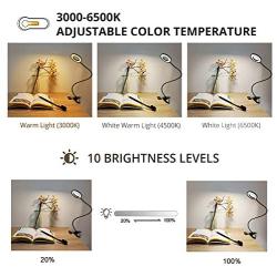 Clip on Reading Lights,Book Clamp Light with 3 Color Modes,10 Brightness Dimmer Eye Protection Kids Desk Lamp, 360 ° Flexible Gooseneck Selfie Ring Light,LED Makeup Mirror Lights for Vanity