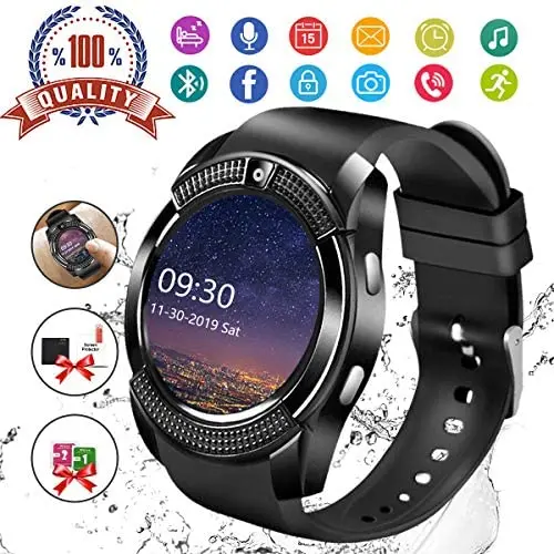 Smart Watch,Android Smartwatch Touch Screen Bluetooth Smart Watch for Android Phones Wrist Phone Watch with SIM Card Slot & Camera,Waterproof Sports Fitness Tracker Watch for Men Women Kids Black Smart Watch,Android Smartwatch Touch Screen Bluetooth Smart Watch for Android Phones Wrist Phone Watch with SIM Card Slot & Camera,Waterproof Sports Fitness Tracker Watch for Men Women Kids Black