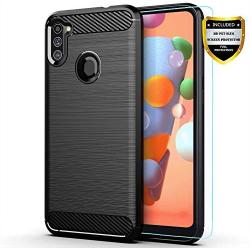 Galaxy A11 case,Samsung A11 case,with HD Screen Protector,MAIKEZI Soft TPU Slim Fashion Non-Slip Protective Phone Case Cover for Samsung Galaxy A11(Black Brushed TPU)