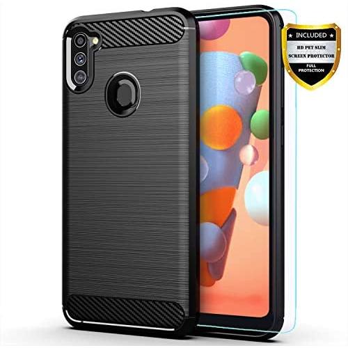 Galaxy A11 case,Samsung A11 case,with HD Screen Protector,MAIKEZI Soft TPU Slim Fashion Non-Slip Protective Phone Case Cover for Samsung Galaxy A11(Black Brushed TPU)
