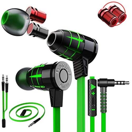 Plextone Chat Gaming Earphone with Gaming Tuner Gadget & Extension Cord for Cell Phone iOS Android Computer Laptop (G25 Green)