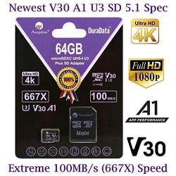 64GB Micro SD Card Plus Adapter Pack, Amplim 64 GB MicroSD SDXC Class 10 Pro U3 A1 V30 Extreme Speed 100MB/s UHS-I UHS-1 TF XC MicroSDXC Memory Card for Cell Phone, Nintendo, Galaxy, Fire, Gopro