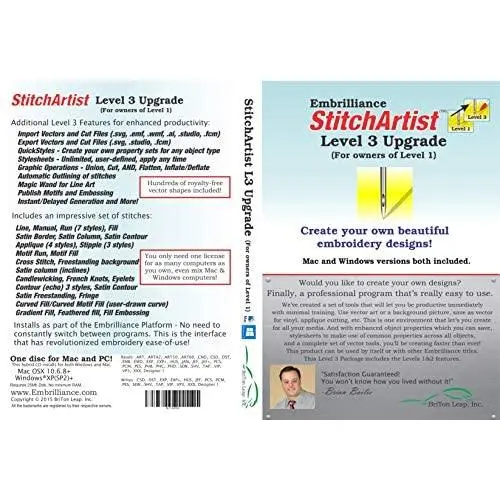 Embrilliance StitchArtist Upgrade Level 1 to Level 3 Digitizing Embroidery Software for MAC & PC Embrilliance StitchArtist Upgrade Level 1 to Level 3 Digitizing Embroidery Software for MAC & PC