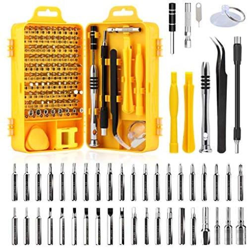 Apsung 110 in 1 Screwdriver Set with Slotted, Phillips, Torx& More Bits, Non-Slip Magnetic Precision Electronics Tool Kit for Repair iPhone, Android, Computer, Laptop, Watch, Glasses, PC etc (Yellow)