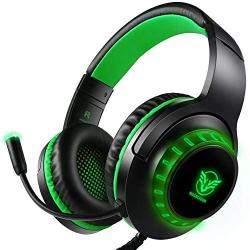 Pacrate Gaming Headset with Microphone for PS4 PC Xbox One Headset Stereo Surround Sound Intense Bass Headphone with LED Light Noice Cancelling for Computer Laptop Mac (Black Green)