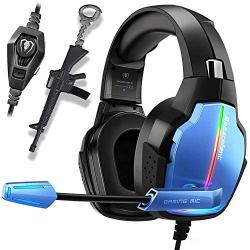 PS4 Gaming Headset Pro Gaming Headphone for Xbox one PC with Mic Stereo Surround Over-Ear Headset RGB Rainbow Light& Noise Cancelling for Laptop Tablet Mac Smart Phone (Blue)