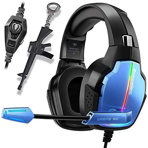 PS4 Gaming Headset Pro Gaming Headphone for Xbox one PC with Mic Stereo Surround Over-Ear Headset RGB Rainbow Light& Noise Cancelling for Laptop Tablet Mac Smart Phone (Blue)