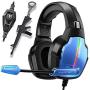 PS4 Gaming Headset Pro Gaming Headphone for Xbox one PC with Mic Stereo Surround Over-Ear Headset RGB Rainbow Light& Noise Cancelling for Laptop Tablet Mac Smart Phone (Blue)