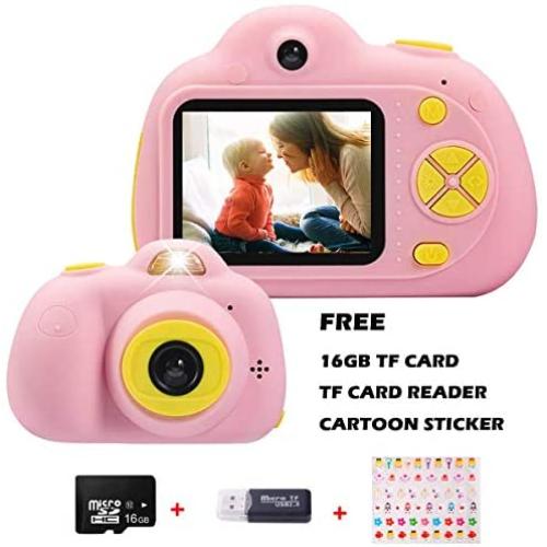 KIDOVE Kids Toys Fun Camera, Child Selfie Digital Game Camcorder, 8MP 1080P Dual Camera Video Recorder, Creative Birthday Gifts for Girls and Boys, 16GB TF Card Included (Pink)