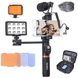 Viewflex Phone Video Kit VF-H6 Smartphone Video Rig with Recording Microphone and LED Light, Handheld Grip for iPhone 11 X max 7 8 Plus 6s Android Cellphone,Perfect Volgging Kit