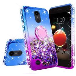 LG Rebel 4 LTE Case, LG Aristo 3 Case, LG Zone 4 Case, LG Phoenix 4 Case,LG Risio 3/Aristo 2 Plus Case,Cute Ring Liquid Glitter Phone Case Cover Kickstand Bling Diamond for Girls Women (Purple/Blue)