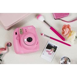 Fujifilm Instax Mini 9 Instant Camera - Flamingo Pink, Fujifilm Instant Mini Rainbow Film, and Fujifilm Instax Groovy Camera Case - Pink