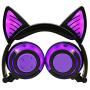 MeterMal Earphonel Cute Cat Ear Rechargeable Gaming Headset with LED Lights Colorful Over Ear Foldable Headphones with Mic for Cell Phone Pink