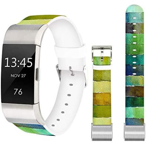 Wood Bands for Fitbit Charge 3 SE,Jolook Replacement Leather Woman Man Bands Straps for Fitbit Charge 3/Charge 3 SE - Watercolor Astract Wood Band