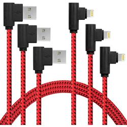 [3-Pack] 6FT/2M iPhone Gaming Charger Cable 90 Degree Elbow Game Video Watching Compatible with iPhone Xs Max/XS/XR/7/7Plus/X/8/8Plus/6S/6S Plus/SE (Black Red, 6FT)