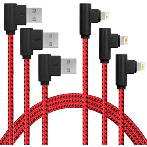 [3-Pack] 6FT/2M iPhone Gaming Charger Cable 90 Degree Elbow Game Video Watching Compatible with iPhone Xs Max/XS/XR/7/7Plus/X/8/8Plus/6S/6S Plus/SE (Black Red, 6FT)