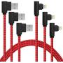 [3-Pack] 6FT/2M iPhone Gaming Charger Cable 90 Degree Elbow Game Video Watching Compatible with iPhone Xs Max/XS/XR/7/7Plus/X/8/8Plus/6S/6S Plus/SE (Black Red, 6FT)