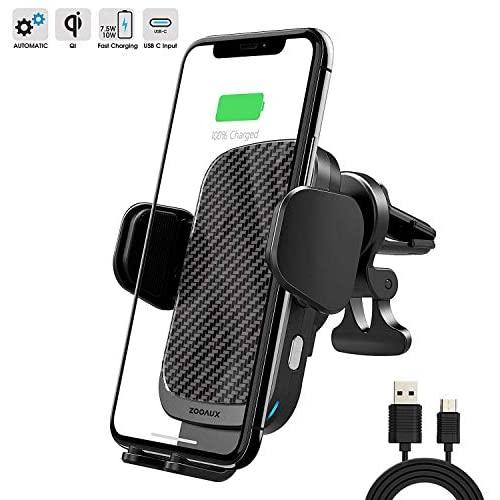 ZOOAUX Fast Wireless Car Charger Vent Mount, Automatic Clamping 10W/7.5W Fast Charging Air Vent for Car Compatible iPhone 11/11 Pro/11 Pro Max/Xs MAX/XS/XR/X/8/8+,Samsung S10/S10+/S9/S9+/S8/LG V30/etc