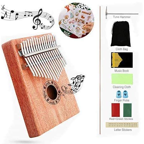 Kalimba 17 Key Thumb Piano, Easy to Learn Portable Musical Instrument Gifts for Kids Adult Beginners with Tuning Hammer and Study Instruction Mbira, Wood Finger Piano