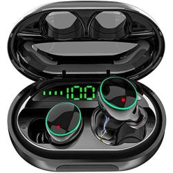 Wireless Earbuds Bluetooth 5.0 Headphones, IPX8 Waterproof Stereo Earbuds with Microphone, LED Battery Display 120H Playtime, Noise-Cancelling Headphones with Charging Case for Sports