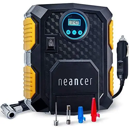 Neancer Digital Tire Inflator with Gauge, Mini Electric Air Pump - Portable Air Compressor for Car Tires, 12V – Small Air Compressor Machine for Inflating Automobile, Blow Up Mattress, Bike Tires