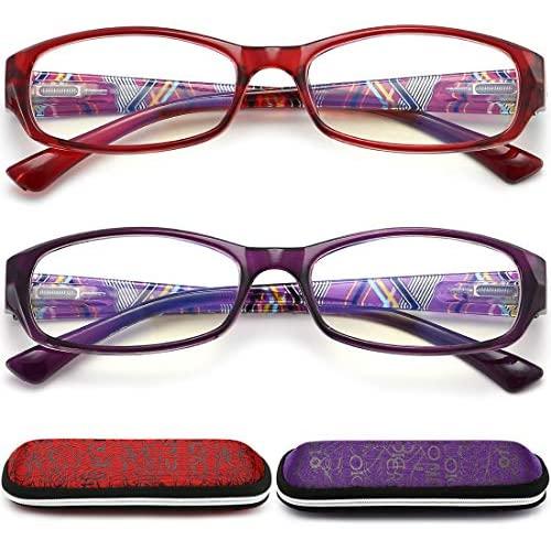 2 Pack Blue Light Blocking Reading Glasses, Anti Glare Computer Readers +2.0 for Women Men, Ladies Magnification Eyeglasses