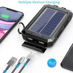 Solar Charger, 20000 mAh Portable Solar Power Bank for Cell Phone Waterproof External Backup Solar Battery Charger with Dual 2 USB Port/LED Flashlights Compatible All Smartphone, Tablet, and More