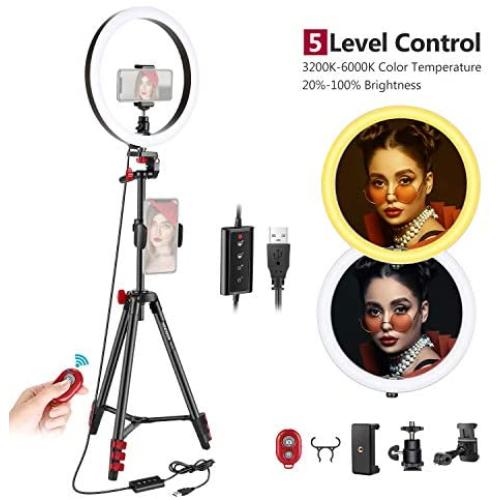Neewer 10-inch LED Ring Light Selfie Ring Light with Tripod Stand, 3 Light Modes Dimmable Ringlight with 54inches Tripod and Phone Holder for Live Streaming/Makeup/YouTube Blogging Video Shooting
