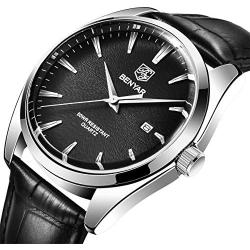 BENYAR - Stylish Wrist Watch for Men, Genuine Leather Strap Quartz Movement, Waterproof and Scratch Resistant, Analog Quartz Business Watches
