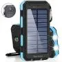 Solar Charger Solar Power Bank 20000mAh Waterproof Portable External Backup Outdoor Cell Phone Battery Charger with Dual LED Flashlight Solar Panel for iPhone Android Cellphones (Black & Blue)