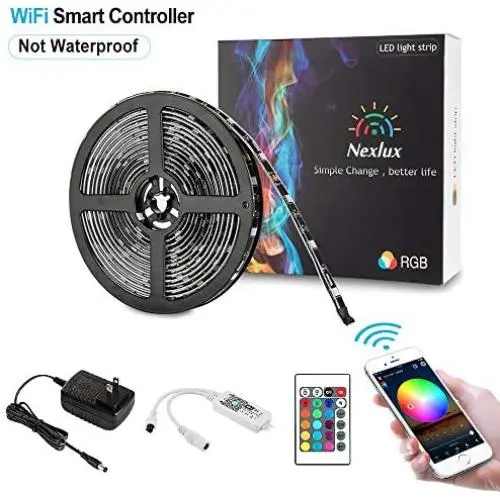 Nexlux LED Strip Lights, WiFi Wireless Smart Phone Controlled 16.4ft Non-Waterproof Strip Light Kit Black Color Changing Lights,Working with Android and iOS System,IFTTT Nexlux LED Strip Lights, WiFi Wireless Smart Phone Controlled 16.4ft Non-Waterproof Strip Light Kit Black Color Changing Lights,Working with Android and iOS System,IFTTT