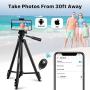 Phone Tripod, QI-EU 51”Extendable Lightweight Aluminum Travel Video Tripod Stand with Cell Phone Mount Holder & Bluetooth Remote, Compatible with iPhone/Android/Gopro/Camera for Selfie & Vlogging