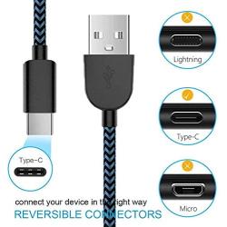 USB Type C Cable 3A Fast Charging 5-Pack (3/3/6/6/10 FT) Premium Nylon Braided, Compatible Samsung Galaxy S10 S9 S8 Plus Note 10 9 8,Moto Z Z3,LG V50 G8,Other USB C Devices（Blue）