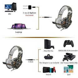 ECOOPRO Gaming Headset for PS4 Xbox One PC, Stereo Gaming Headphones with Noise Cancelling Mic, Bass Surround, LED Light & Soft Memory Earmuffs for PC Mac Nintendo Switch (Camouflage)