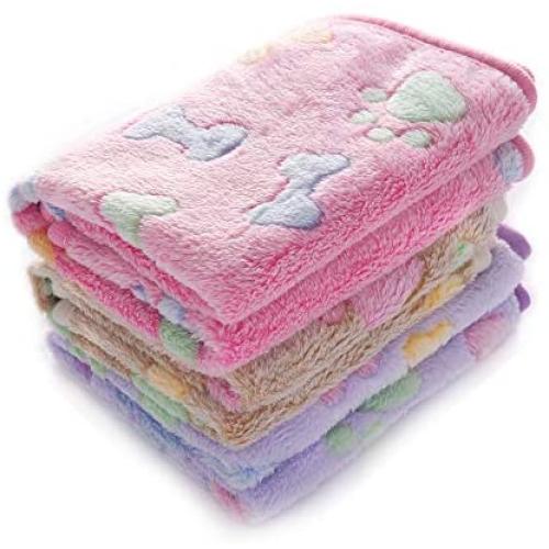 Luciphia 1 Pack 3 Blankets Super Soft Fluffy Cute Bone Pattern Pet Blanket Flannel Throw for Dog Puppy Cat Pink/Brown/Purple Small