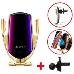 DHong Smart in-Car Mobile Phone Holder IR Sensor Automatic Clamping Plus 10W Qi Wireless Fast Charging Car Charger Compatible for iPhone Xs/Max/XR/8/8 Plus/Galaxy S9/S9+/S8/S8+/Note9/S7 (Gold)