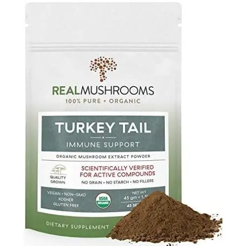 Organic Turkey Tail Mushroom Extract Powder, Vegan & Organic Turkey Tail Bulk Powder Supplement for Immune Support, Wellness & Vitality (45g) Non-GMO & Safe for Pets, Verified Levels of Beta-Glucans Organic Turkey Tail Mushroom Extract Powder, Vegan & Organic Turkey Tail Bulk Powder Supplement for Immune Support, Wellness & Vitality (45g) Non-GMO & Safe for Pets, Verified Levels of Beta-Glucans
