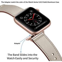 KYISGOS Compatible with iWatch Band 40mm 38mm, Genuine Leather Replacement Band Strap Compatible with Apple Watch Series 5 4 3 2 1 38mm 40mm, Beige Band with Rose Gold Adapter