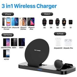 Wireless Charger Stand 3 in 1, Upgraded Wireless Charger Station for Apple Watch 1/2/3/4/5 AirPods iPhone 11/11pro/11pro Max/X/XS/XR/XS Max/8/8 Plus, Charging Dock Station for Other Qi-Enable Phone