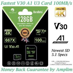 128GB Micro SD Card Plus Adapter - Amplim V30 A1 100MB/s 667X MicroSDXC Memory Card Pack 128 GB (Class 10 U3 UHS I XC) MicroSD Card 128G SDXC TF Card - Cell Phone, Nintendo, Camera, GoPro, Fire, DJI