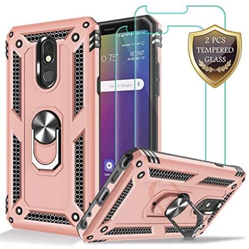 LG Stylo 5 Case, LG Stylo 5 Plus Case, LG Stylo 5V Case with Tempered Glass Screen Protector [2Pack], Jshru Military Grade Protective Phone Case with Ring Car Mount Kickstand For LG Stylo 5X Rose Gold
