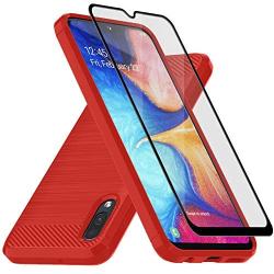 Muokctm Samsung Galaxy A10E Case, with Tempered Glass Screen Protector, Slim Soft TPU Protective Rubber Bumper Case Cover for Samsung Galaxy A10E Phone (Red)