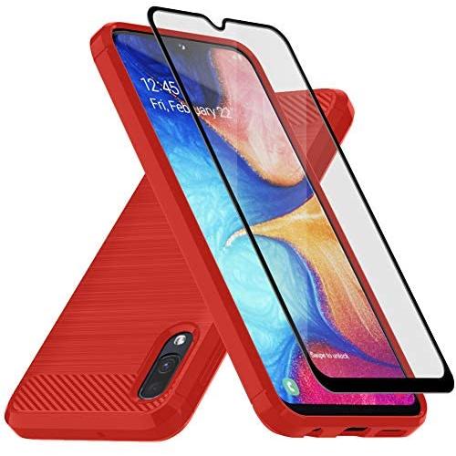 Muokctm Samsung Galaxy A10E Case, with Tempered Glass Screen Protector, Slim Soft TPU Protective Rubber Bumper Case Cover for Samsung Galaxy A10E Phone (Red)