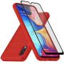 Muokctm Samsung Galaxy A10E Case, with Tempered Glass Screen Protector, Slim Soft TPU Protective Rubber Bumper Case Cover for Samsung Galaxy A10E Phone (Red)