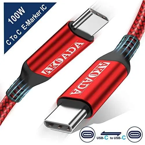 AkoaDa USB-C to USB-C 100W Cable 10ft, USB C Braided Fast Charging Cable Compatible with MacBook Pro 2020/2019/2018, iPad Pro 2020/2019/2018,Samsung Galaxy Note 20,Pixelbook and Type-C Laptops (Red) AkoaDa USB-C to USB-C 100W Cable 10ft, USB C Braided Fast Charging Cable Compatible with MacBook Pro 2020/2019/2018, iPad Pro 2020/2019/2018,Samsung Galaxy Note 20,Pixelbook and Type-C Laptops (Red)