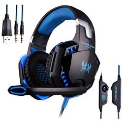 AWON Gaming Headset with Mic for PC,PS4,Xbox One,Over-Ear Headphones with Volume Control LED Light Cool Style Stereo,Noise Reduction for Laptops,Smartphone,Computer (Blue)