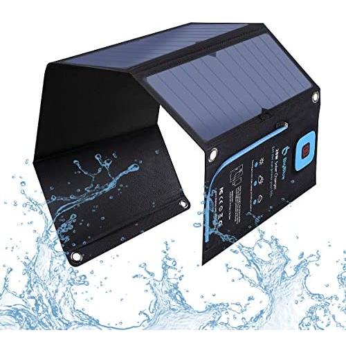 BigBlue 28W Solar Charger with Digital Ammeter, 2USB(5V/4A Max Overall), Portable Waterproof Solar Panels Phone Charger Compatible with iPhone 11/Xs/XR/X/8, iPad, Samsung Galaxy, LG, Google Pixel etc.