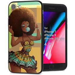 XIX Apple iPhone 7 Case Apple iPhone 8 Case Apple iPhone SE 2020 case African American Afro Girls Women Slim Fit Shockproof Bumper Cell Phone Accessories Thin Soft Black TPU Protective (02)